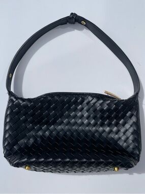 Black Woven Vegan Leather Shoulder Bag
Bottega-Inspired Minimalist Style